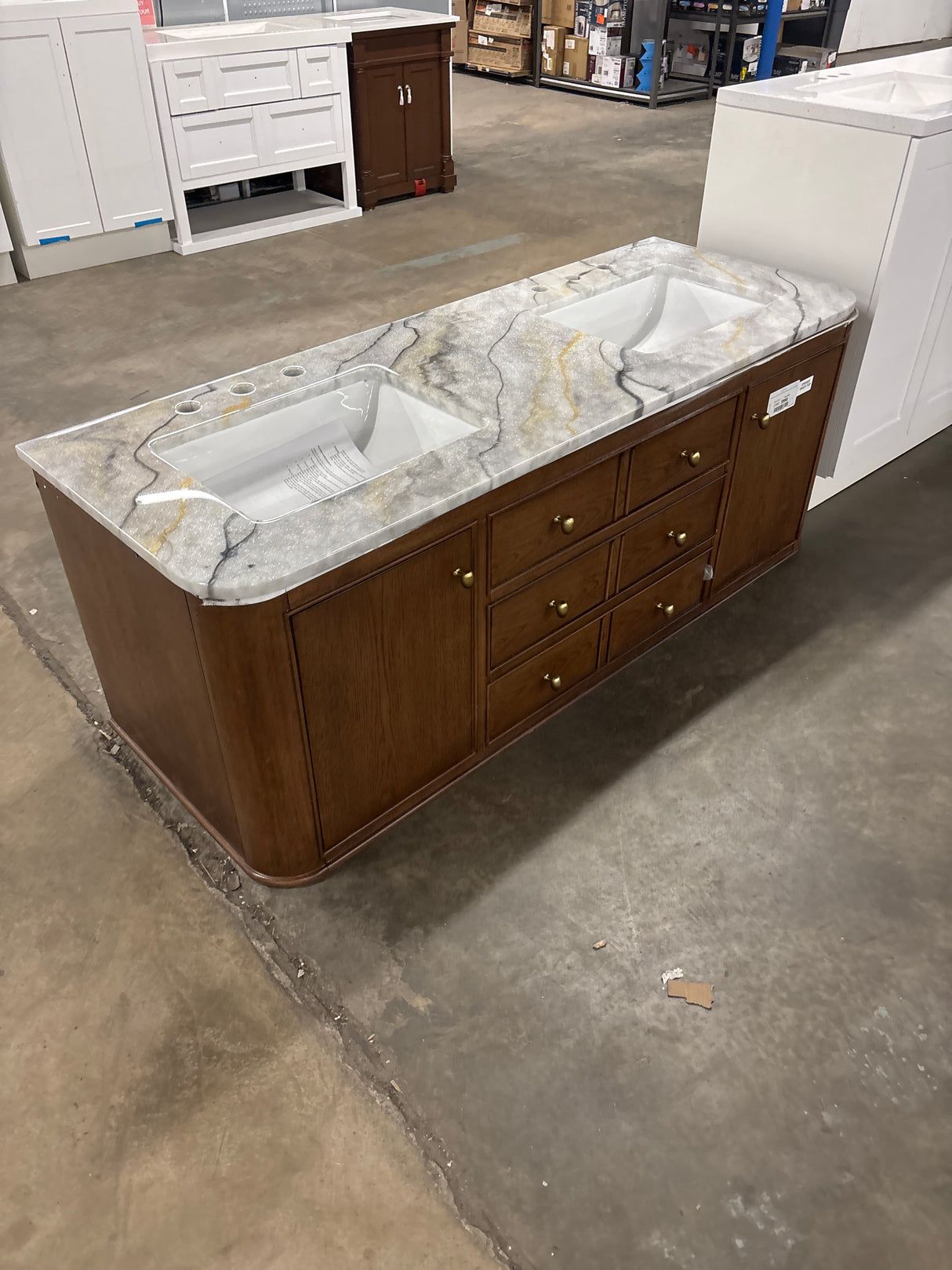 Collette 60 in. Double Sink Cinnamon Oak Bath Vanity with Epoxied White Carrara Marble Top (Assembled)