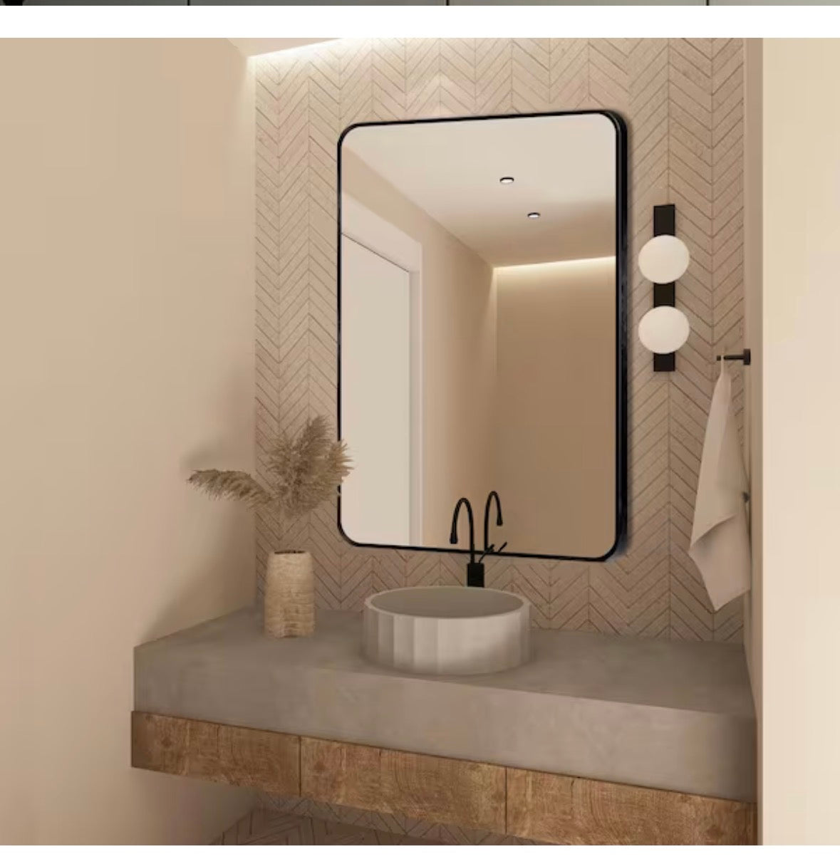 22 in. W x 30 in. H Modern Rectangular Aluminum Alloy Black Rounded Corner Wall Mirror/Decorative Mirror