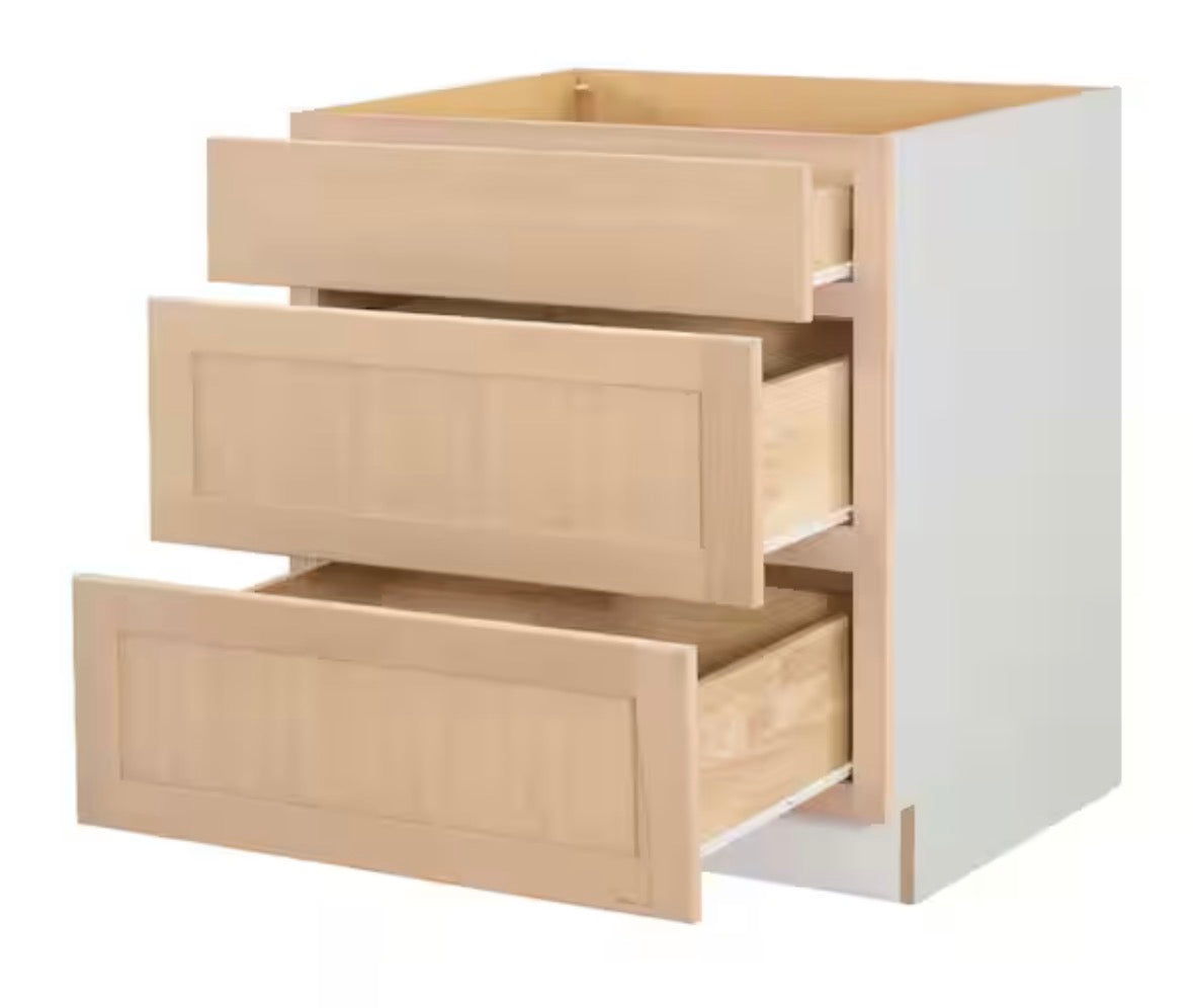 30 in. W x 24 in. D x 34.5 in. H Ready to Assemble Drawer Base Kitchen Cabinet in Unfinished with CLICKREADY Technology