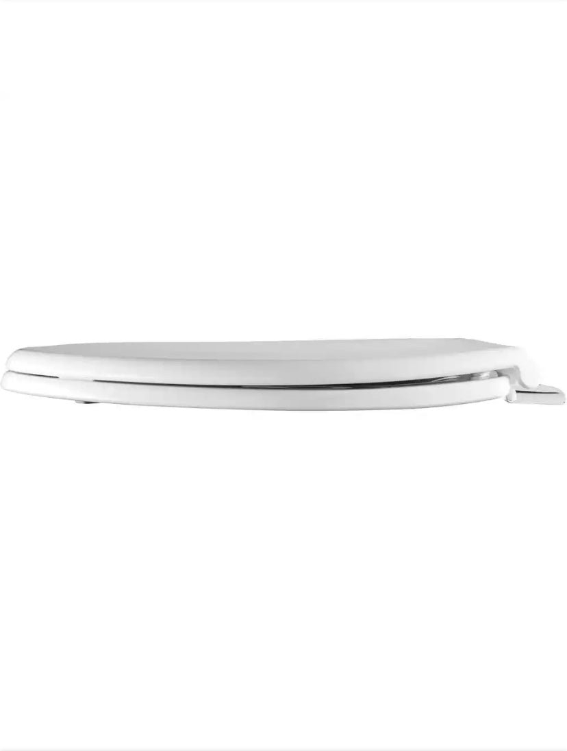 Paramont Elongated Never-Loosens Plastic Toilet Seat in White with 1,000 lb Weight Capacity