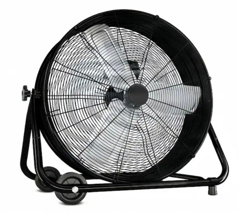 24 in. Black Industrial/Commercial Drum Fan-3-Speed Floor Fan, Low noise, High Velocity Fan for Warehouse, Garage