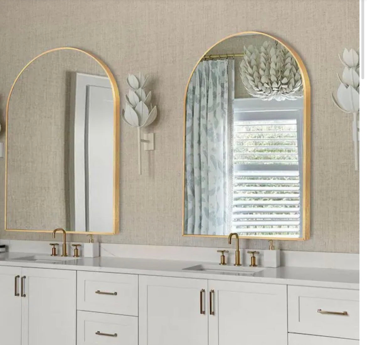 24 in. W x 36 in. H Gold Vanity Arched Wall Mirror Aluminium Alloy Frame Bathroom Mirror (2 Pieces)