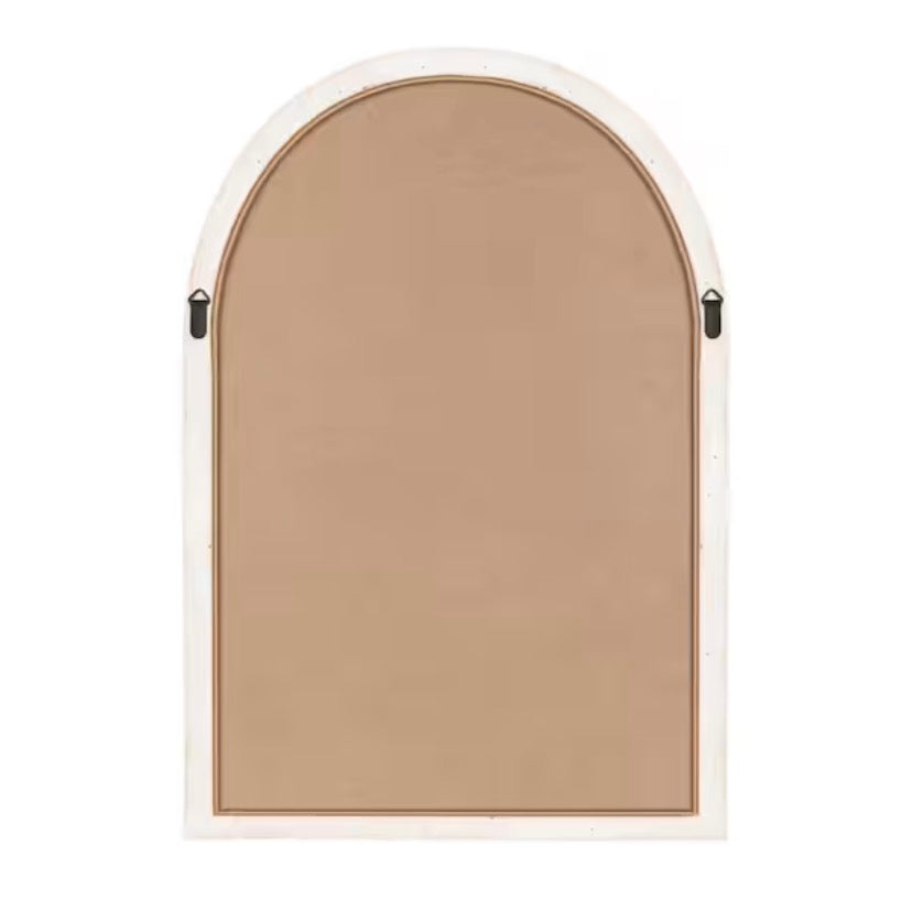 Rahfy White 20 in. W x 30 in. H Arch Natural Material Framed Mirror