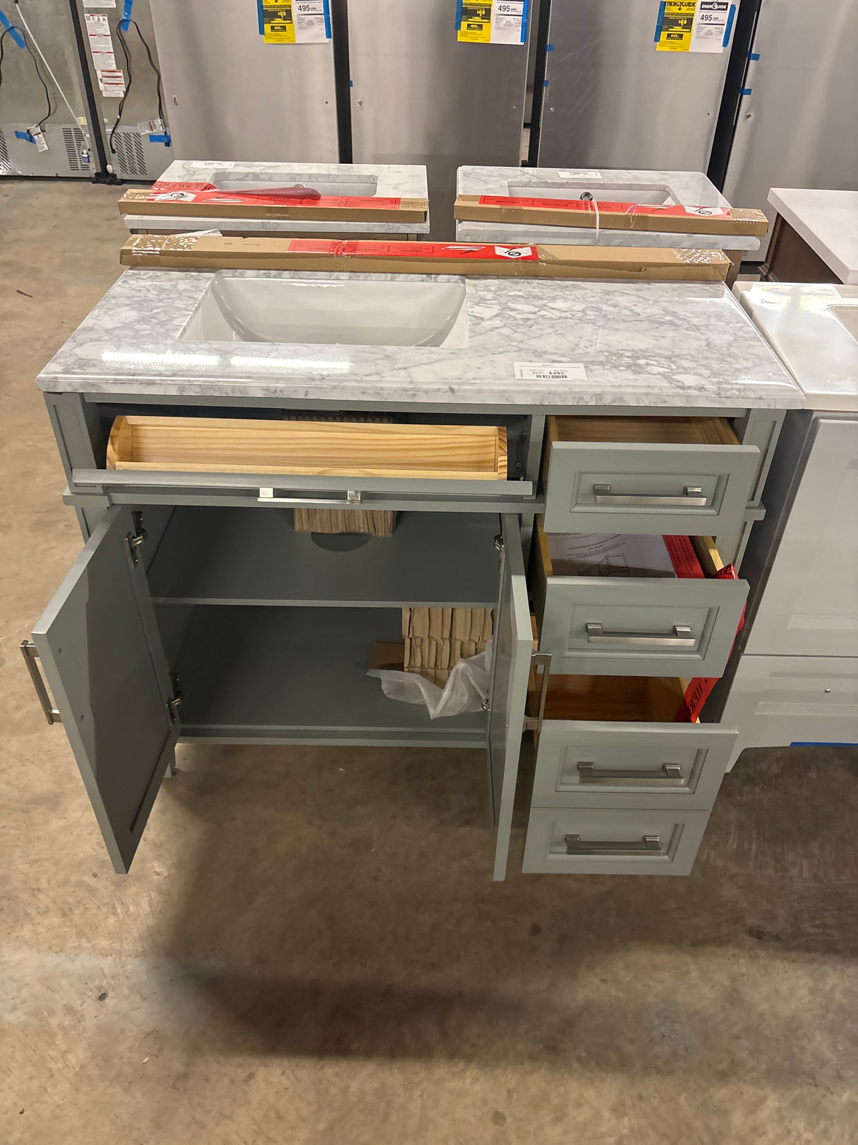 Caville 42 in. W x 22 in. D x 34.50 in. H Bath Vanity in Sage Green with Carrara Marble Top