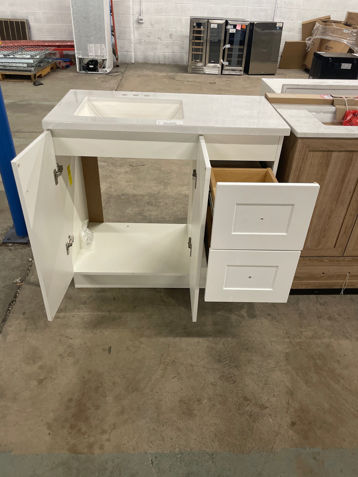 Bannister 37 in. W x 19 in. D x 35 in. H Single Sink Freestanding Bath Vanity in White with White Cultured Marble Top