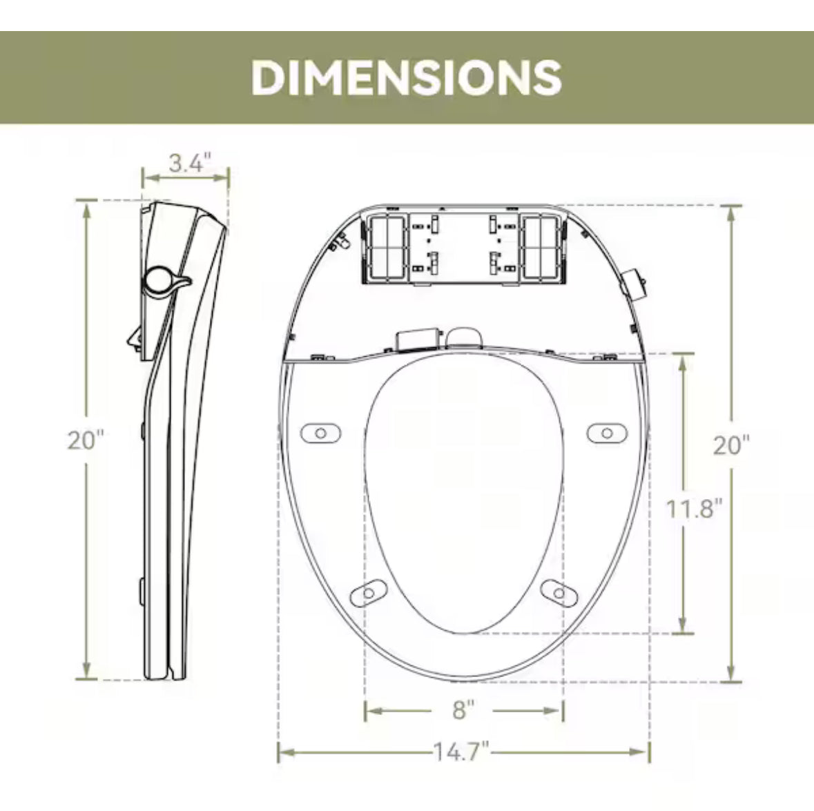 Non-Electric Bidet Seat for Elongated Toilets with Front and Rear Wash, Adjustable Water Pressure in White