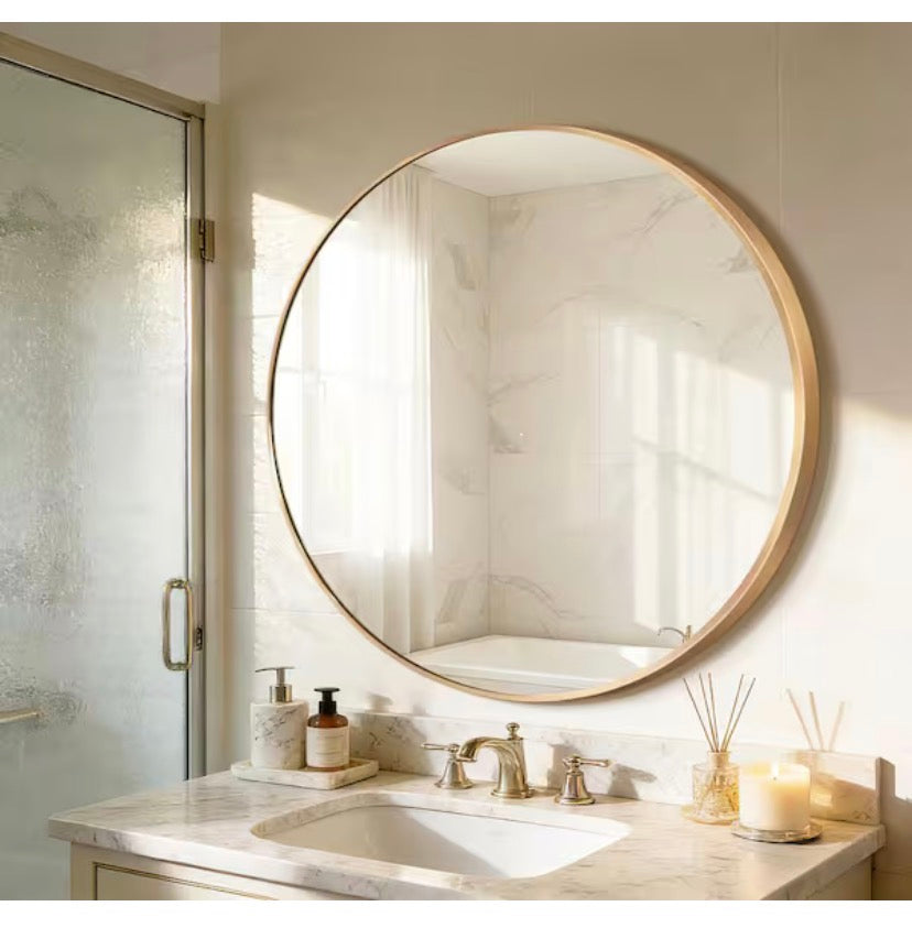 27.5 in. W x 27.5 in. H Round Modern Gold Aluminum Alloy Framed Bathroom Mirror Wall Mirror
