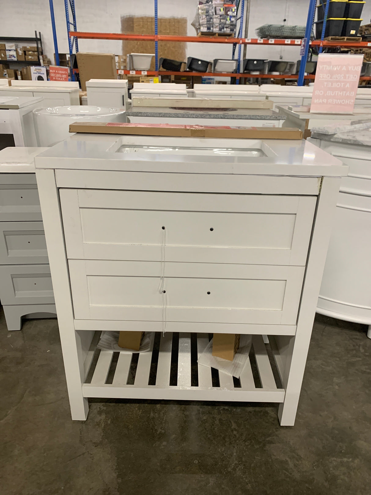 Autumn 30 in. W x 19 in. D x 34.50 in. H Freestanding Bath Vanity in White with White Engineered Stone Top