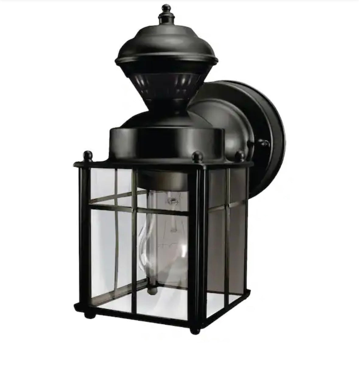 Bayside 9.5 in. 1-Light Farmhouse Matte Black Motion Sensing Outdoor Wall Light Lantern Sconce with Clear Glass Shade