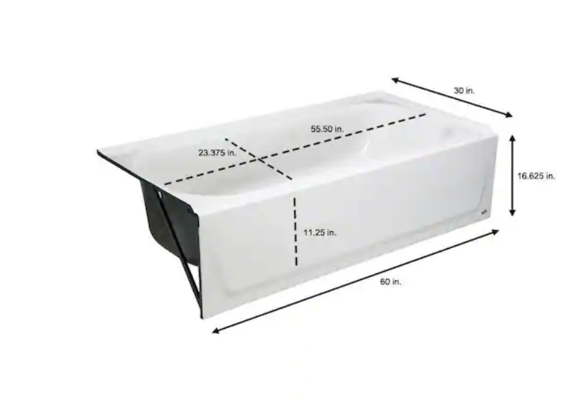 Maui 60 in. x 30 in. Soaking Bathtub with Left Drain in White