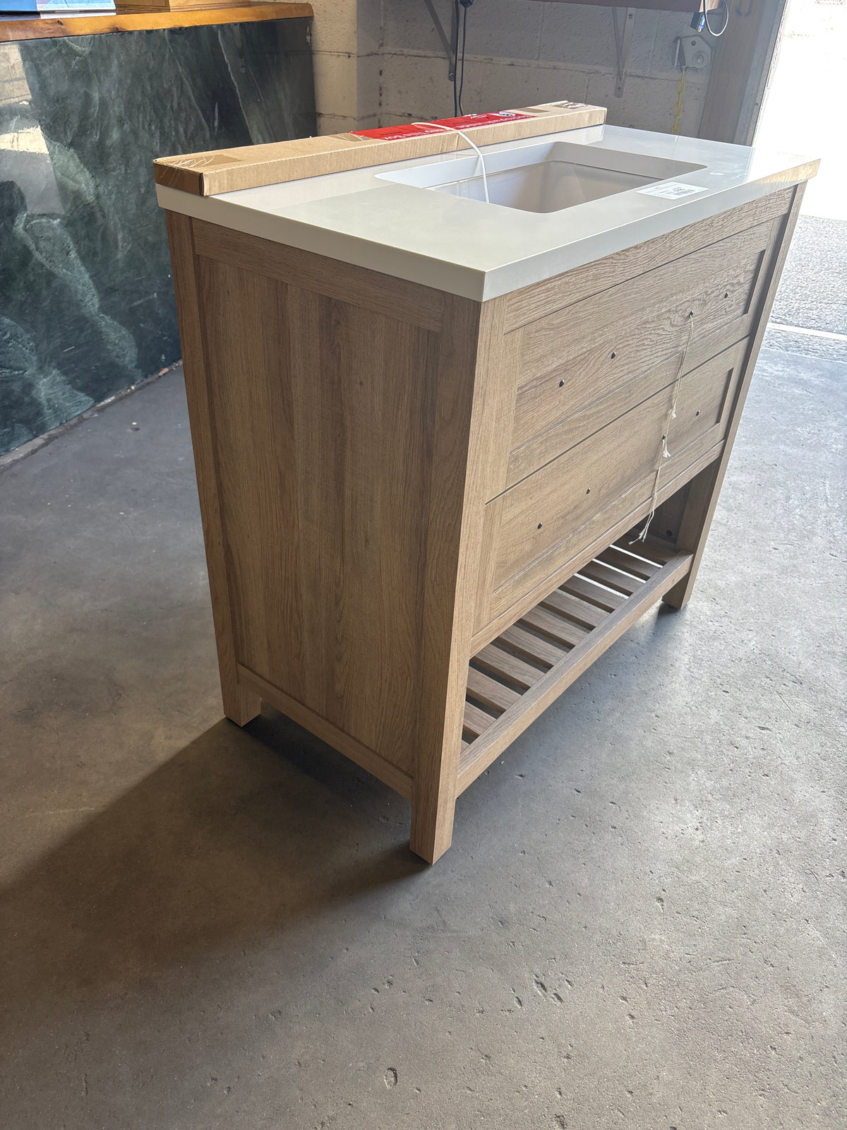 Autumn 36 in. W x 19 in. D x 34.5 in. H Single Sink Bath Vanity in Weathered Tan with White Engineered Stone Top