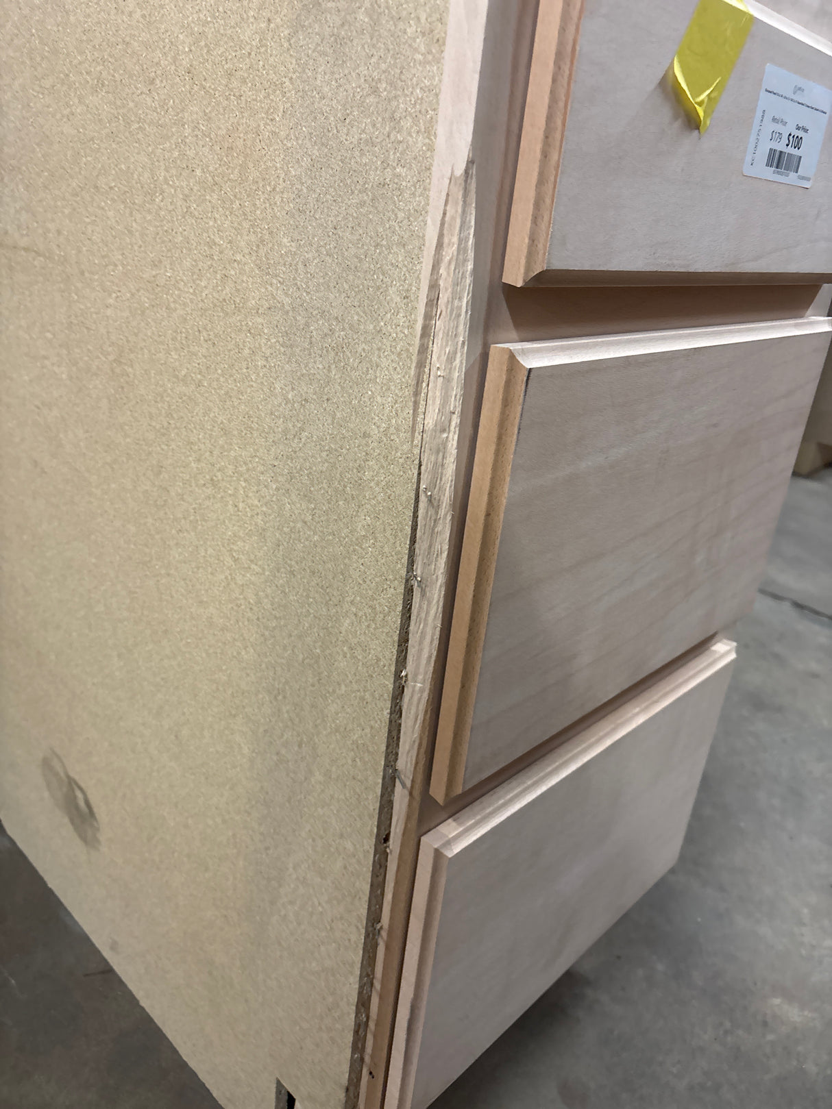 Recessed Panel 18 in. W x 24 in. D x 34.5 in. H Assembled 3 Drawer Base Cabinet in Unfinished