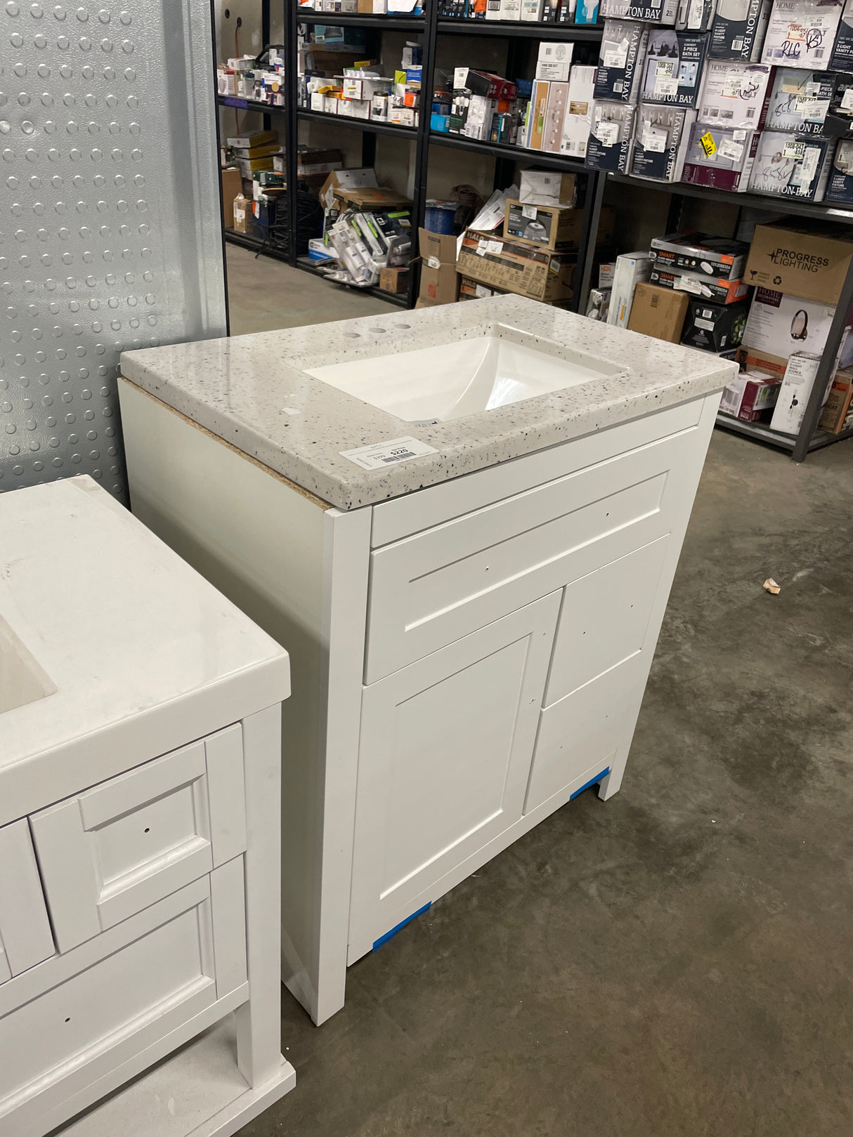 Clady 31 in. W x 19 in. D x 35 in. H Single Sink Freestanding Bath Vanity in White with Silver Ash Cultured Marble Top