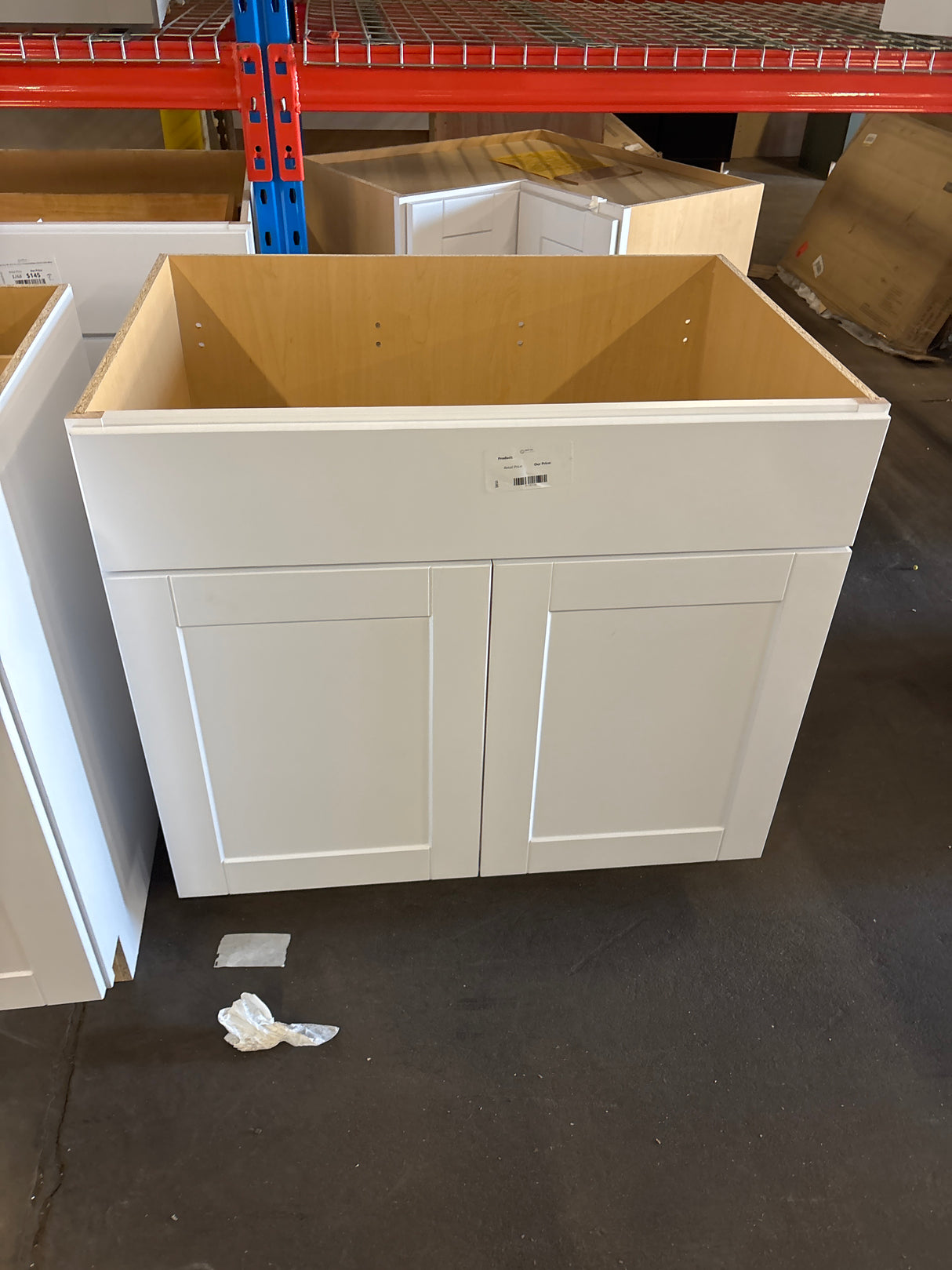 Shaker Satin White Stock Assembled Sink Base Kitchen Cabinet (36 in. x 34.5 in. x 24 in.)