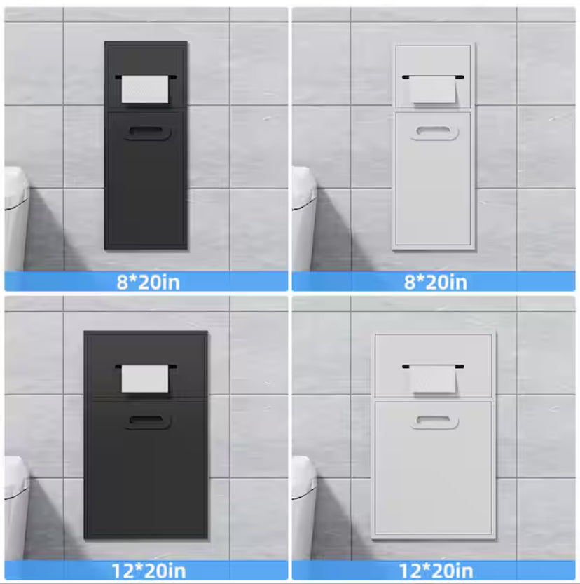 12 in. W x 26 in. H x 5.5 in. D Recessed Toilet Paper Holder Shower Niche, Built-in Trash Can Rack in Black