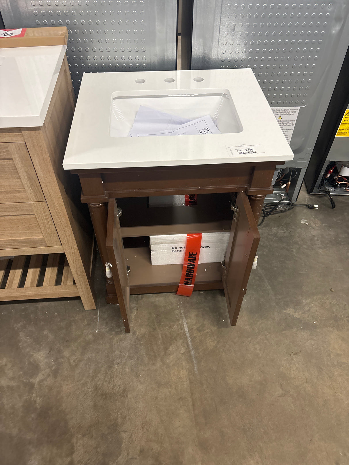 Simply Living 24 in. Single Sink Walnut Bath Vanity with Ivory White Engineered Marble Top