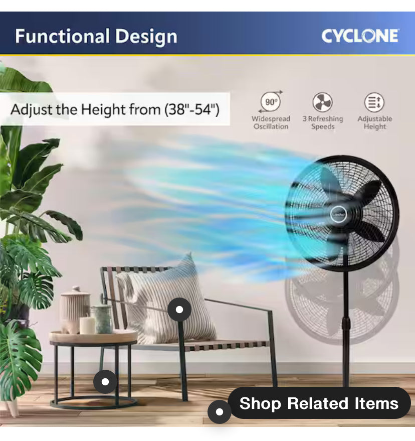 18 in. 3 Speed Oscillating Pedestal Fan with Adjustable Height, Easy Assembly, and Quiet Cooling for Any Room in Black