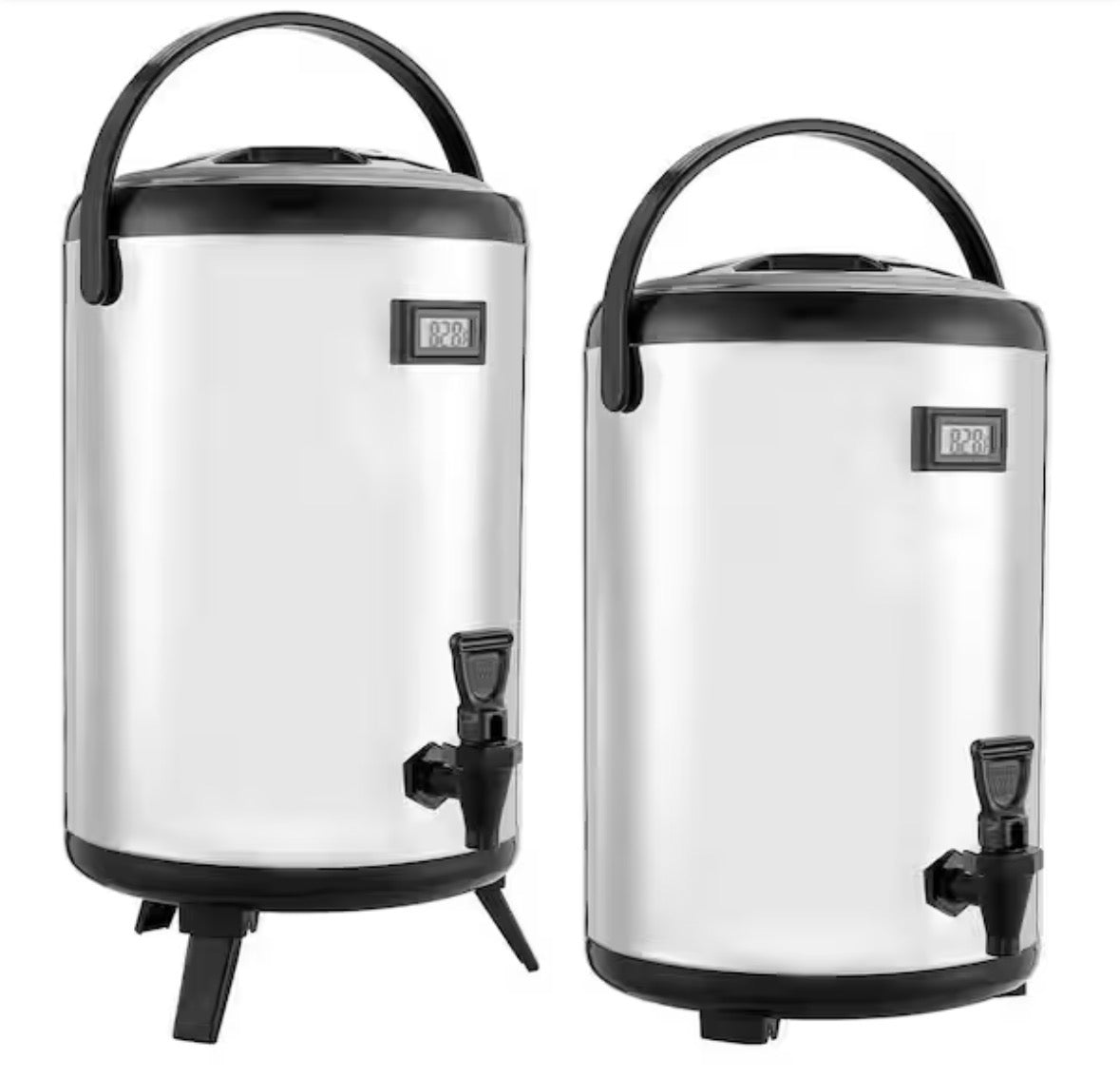 3.2 Gal. Stainless Steel Insulated Beverage Dispenser 2 Pack with Spigot and Temp Display for Hot & Cold Drinks in Cafes