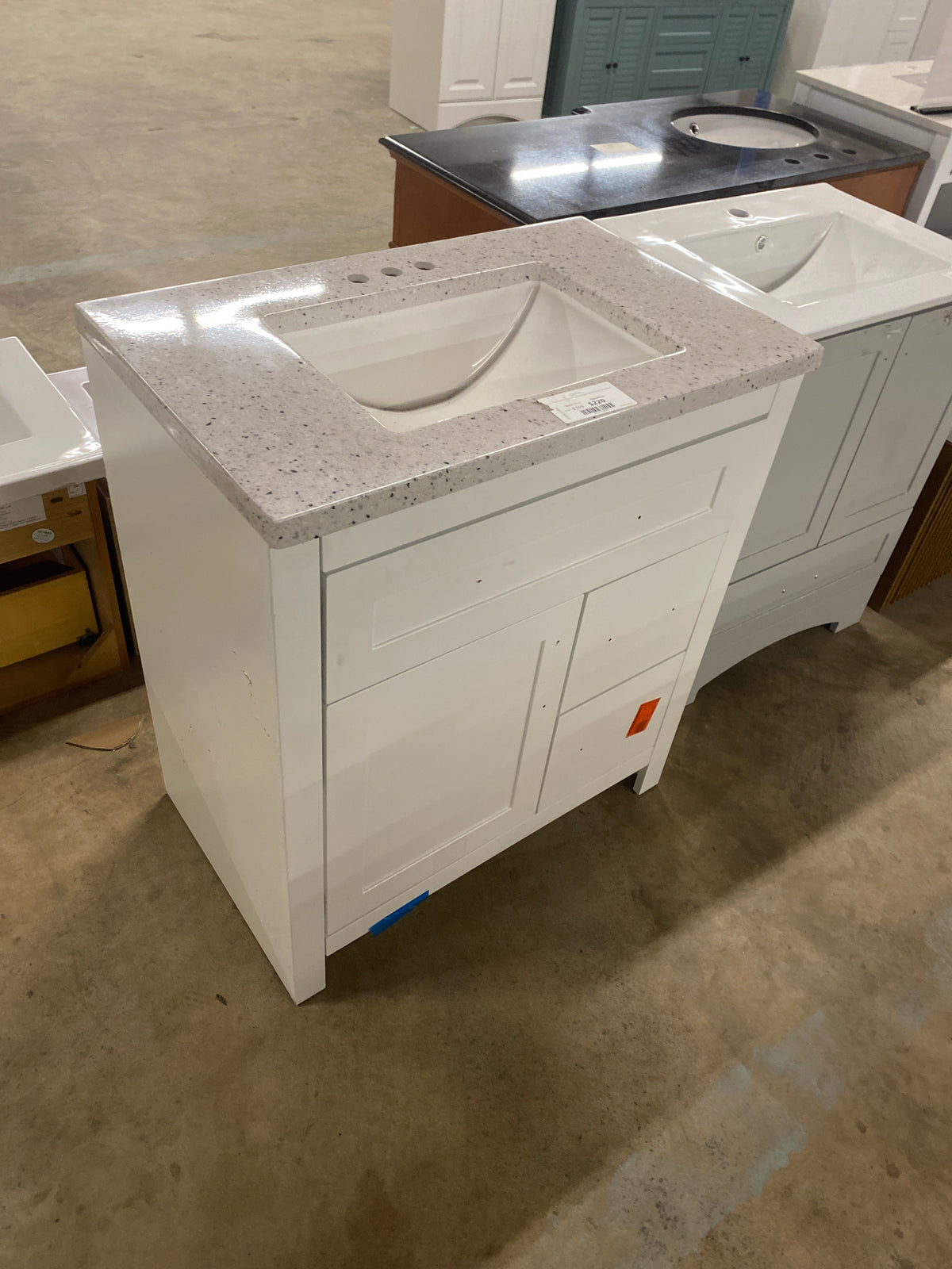 Clady 31 in. W x 19 in. D x 35 in. H Single Sink Freestanding Bath Vanity in White with Silver Ash Cultured Marble Top