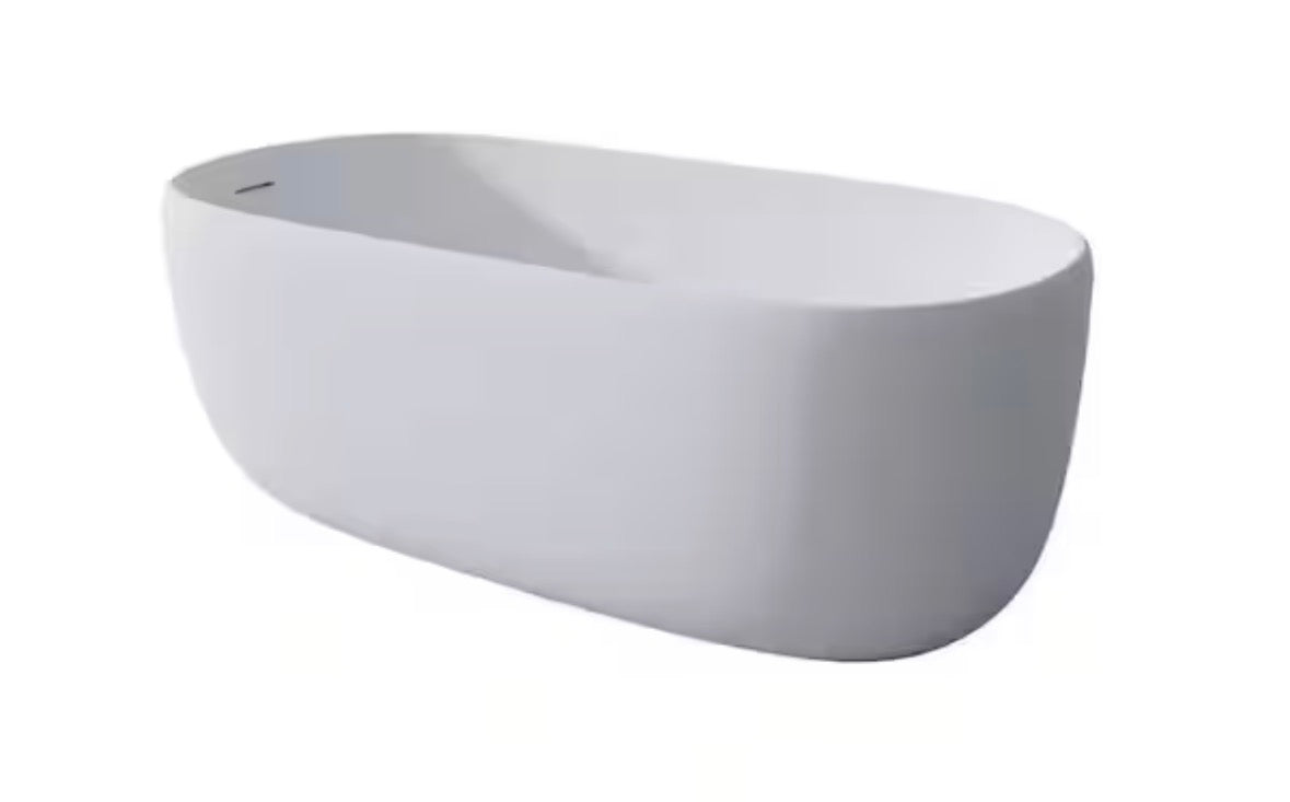 Moray 51 in. x 25 in. Solid Surface Stone Resin Flatbottom Freestanding Double Slipper Soaking Bathtub in Matte White