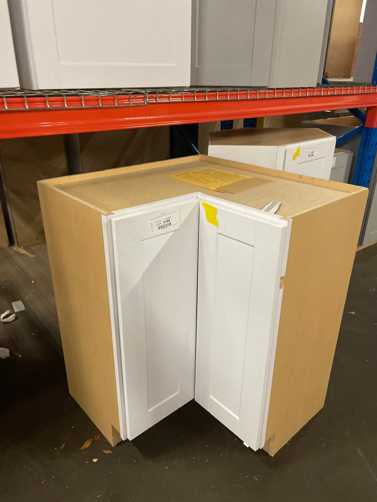 Shaker Satin White Stock Assembled Lazy Susan Corner Base Kitchen Cabinet (28.5 in. x 34.5 in. x16.5 in.)