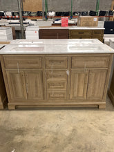 Load image into Gallery viewer, Doveton 60 in. W x 19 in. D x 34.50 in. H Bath Vanity in Weathered Tan with White Cultured Marble Top
