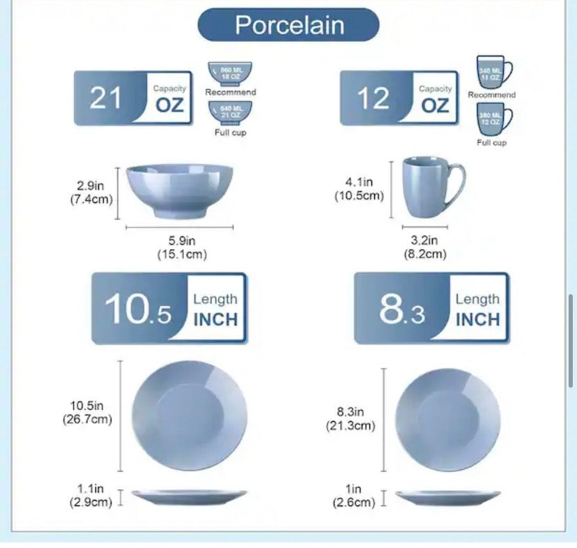 16-Piece Lavender Porcelain Dinnerware Set (Service for 4) Dinner Plates Dessert Plates Cereal Bowls and Mugs