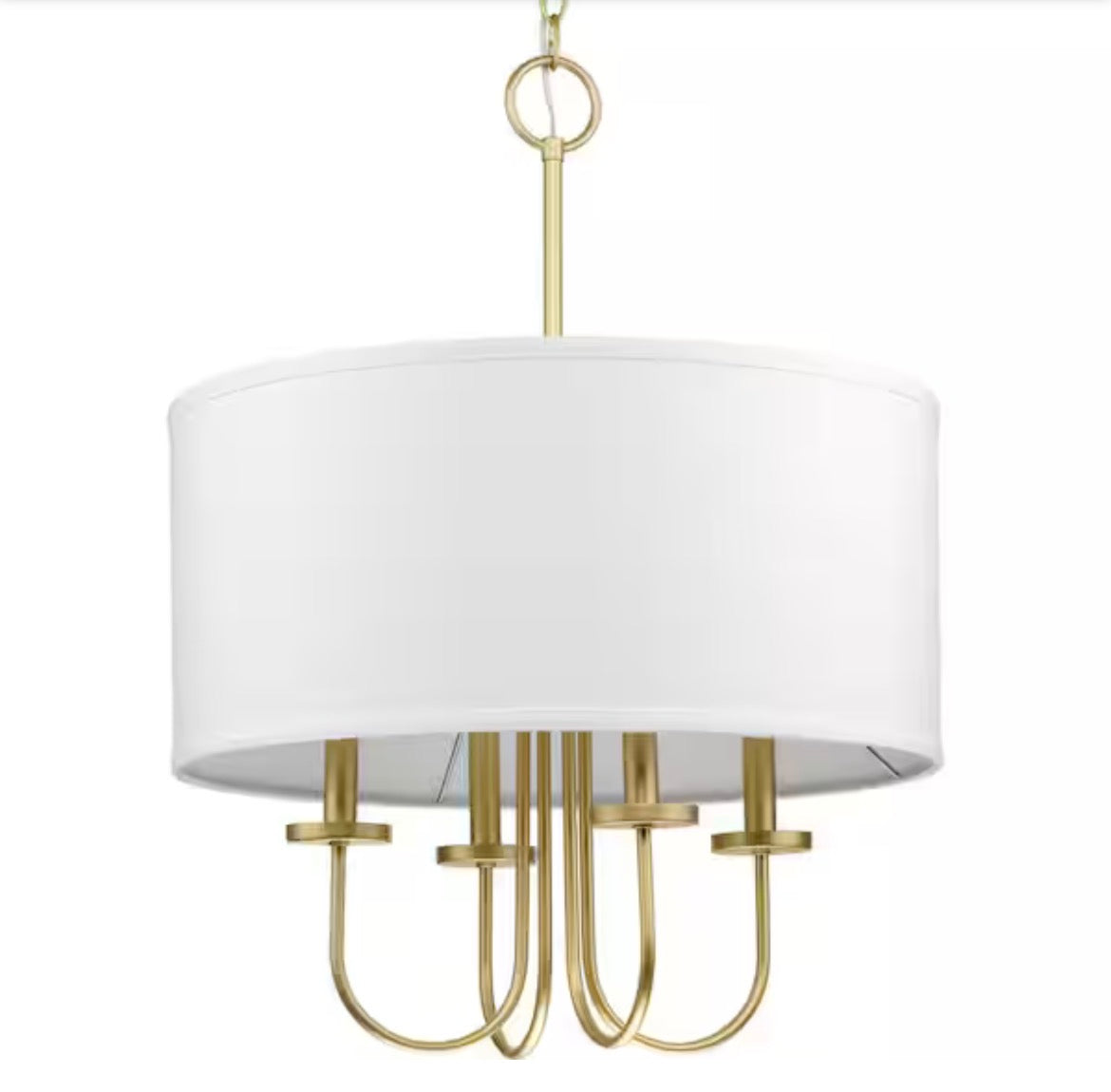 Odella 20 in. 4-Light Vintage Gold Traditional Pendant with White Linen Fabric Shade