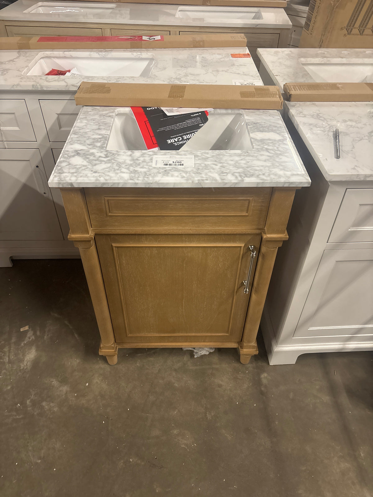 Aberdeen 24 in. W x 20 in. D x 34.5 in. H Bath Vanity in Antique Oak with White Carrara Marble Vanity Top