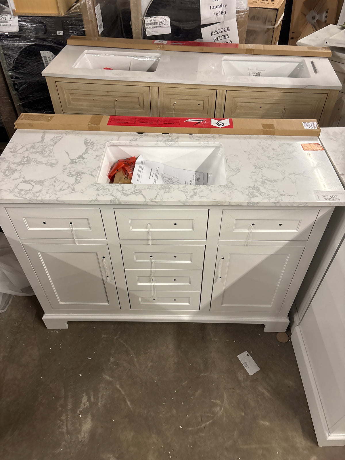Doveton 48 in. W x 19 in. D x 34 in. H Single Sink Bath Vanity in White with White Engineered Marble Top