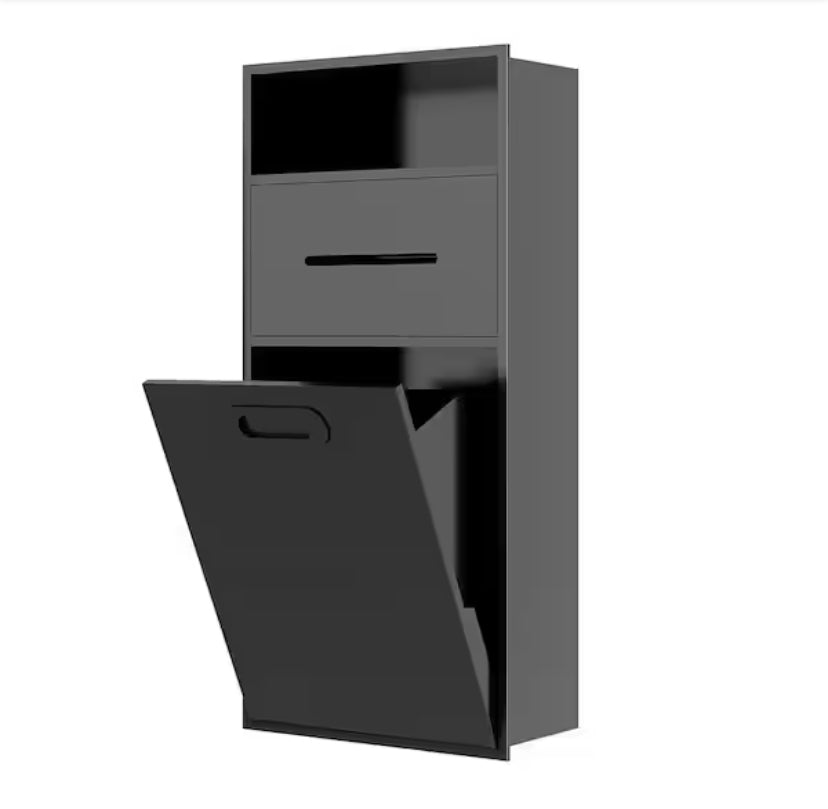 12 in. W x 26 in. H x 5.5 in. D Recessed Toilet Paper Holder Shower Niche, Built-in Trash Can Rack in Black