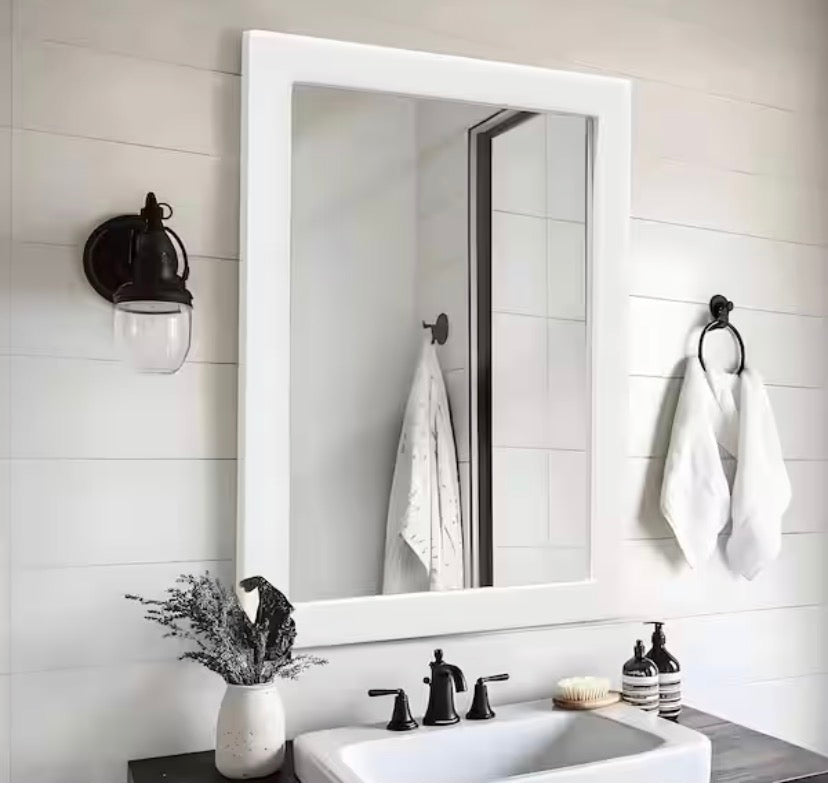 24 in. W x 32 in. H Simple Rectangular White Wood Frame Bathroom Mirror Vanity Mirror Wall Mirror/Floor Mirror