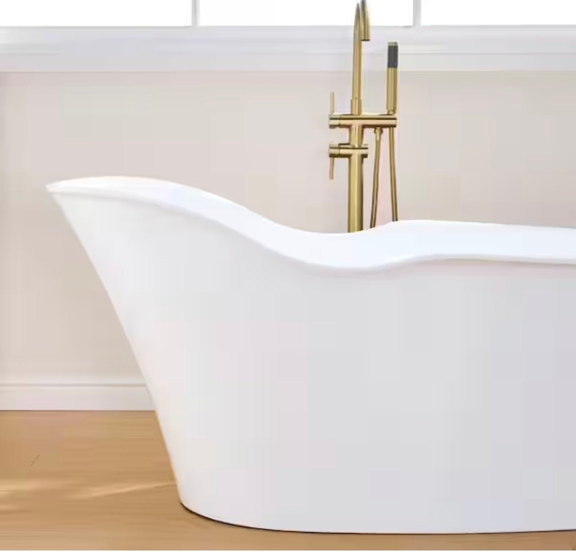 Wave 66 in. x 33 in. Acrylic FlatBottom Freestanding Soaking Bathtub with Drain and Overflow in White