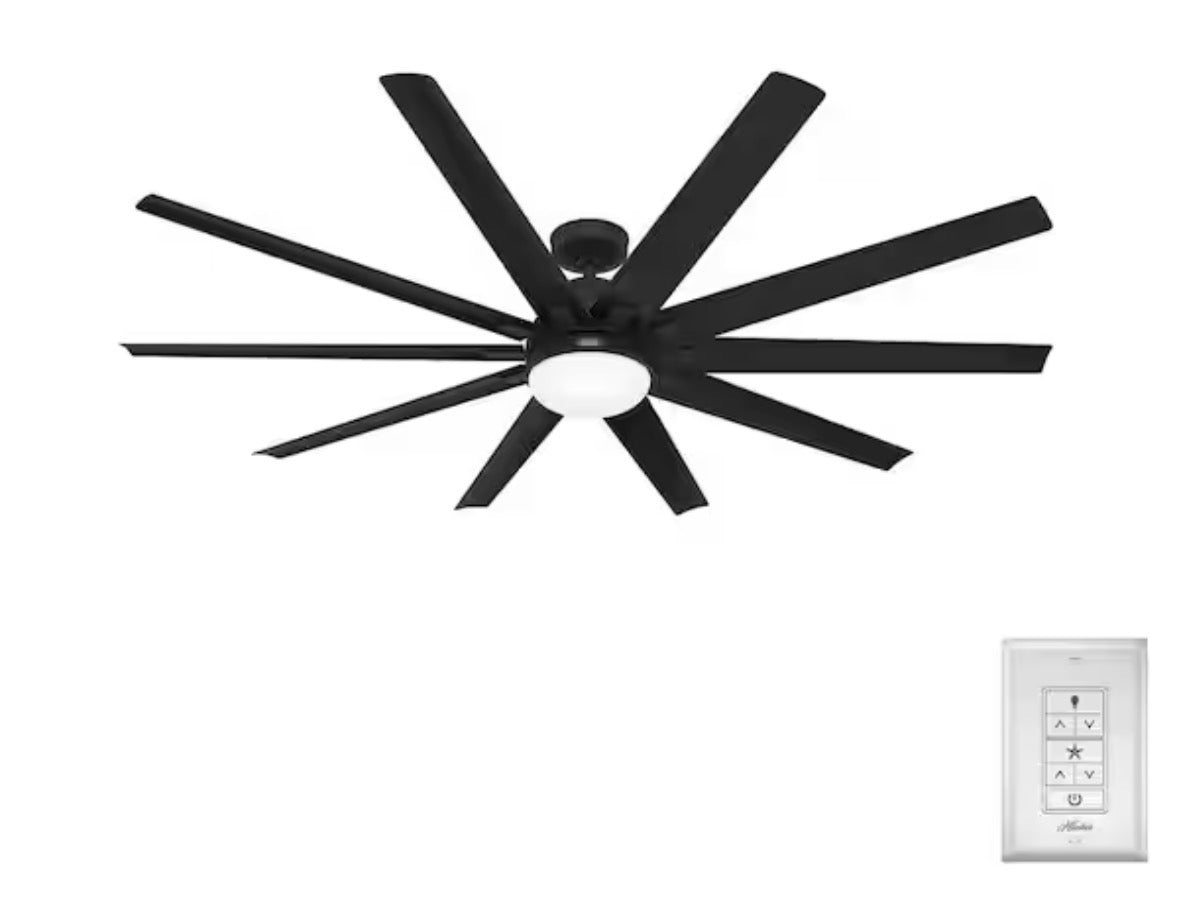 Overton 72 inch ENERGY STAR® Matte Black Indoor/Covered Outdoor Ceiling Fan with Light Kit and Wall Control