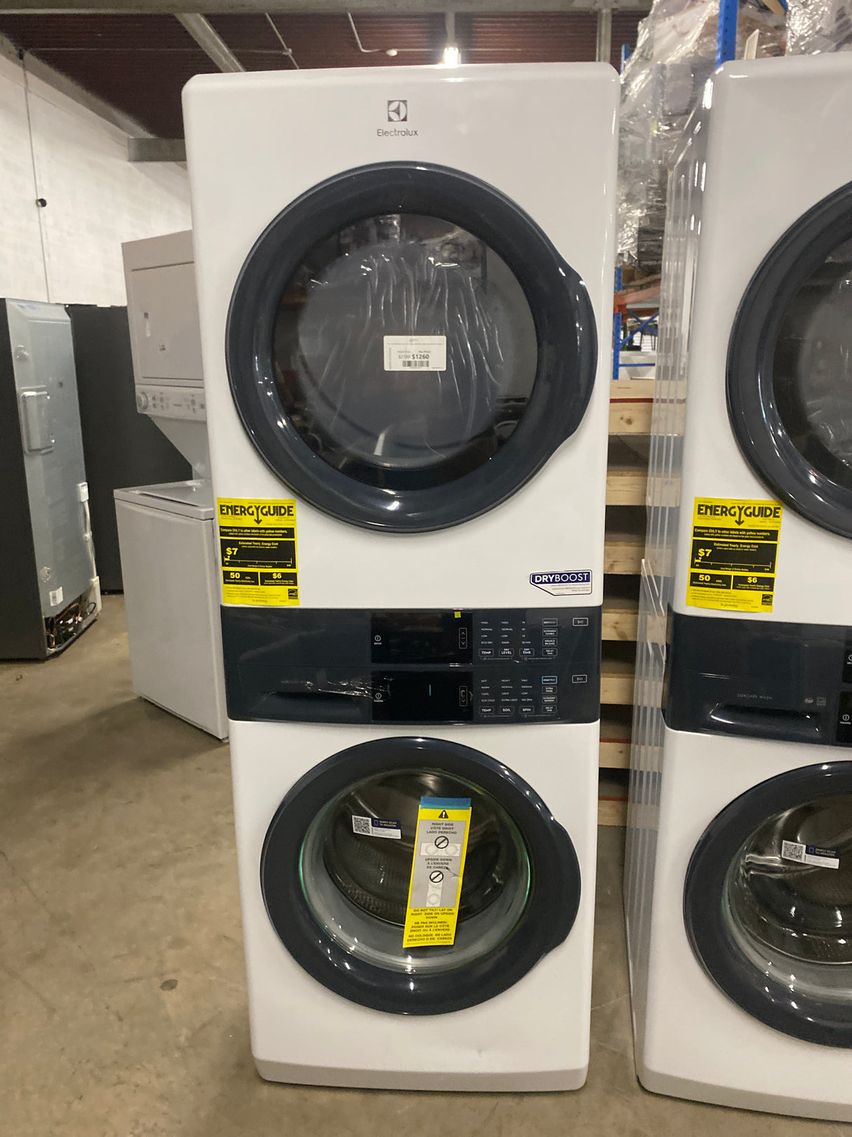4.4 cu. ft. Stacked Washer and 8.0 cu. ft. Gas Dryer Laundry Tower in White with LuxCare Wash, Energy Star