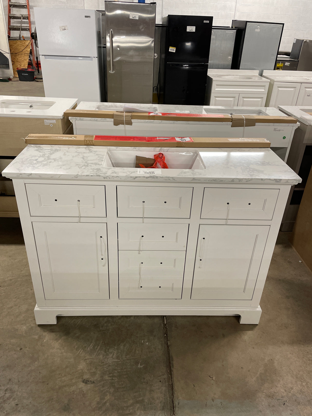 Doveton 48 in. W x 19 in. D x 34 in. H Single Sink Bath Vanity in White with White Engineered Marble Top