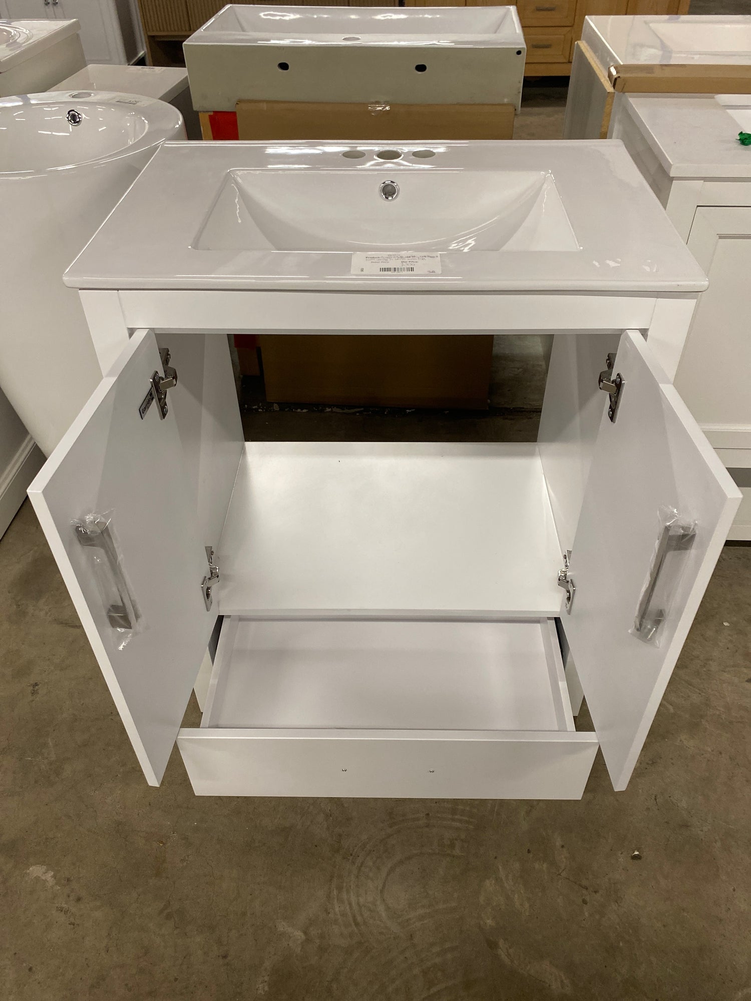 Armani 27.5in W x 18in. D x 35in. H bath vanity in White with top