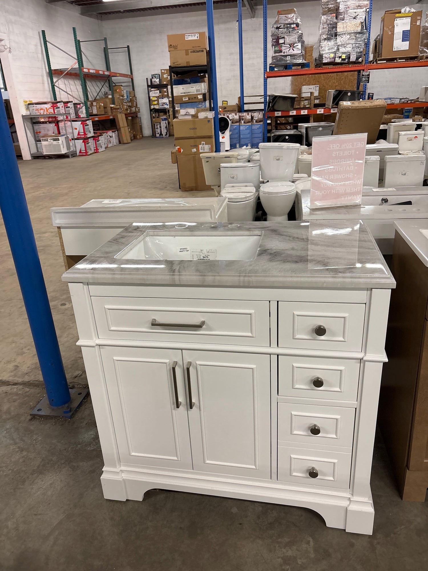 Melpark 36 in. W x 22 in. D x 34.5 in. H Bath Vanity in White with Epoxied Top