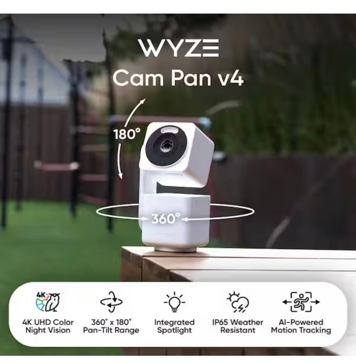 Cam Pan v4, 4K UHD Indoor/Outdoor, Plug-In, Pan/Tilt Security Camera with Color Night Vision, 2-Way Audio in White