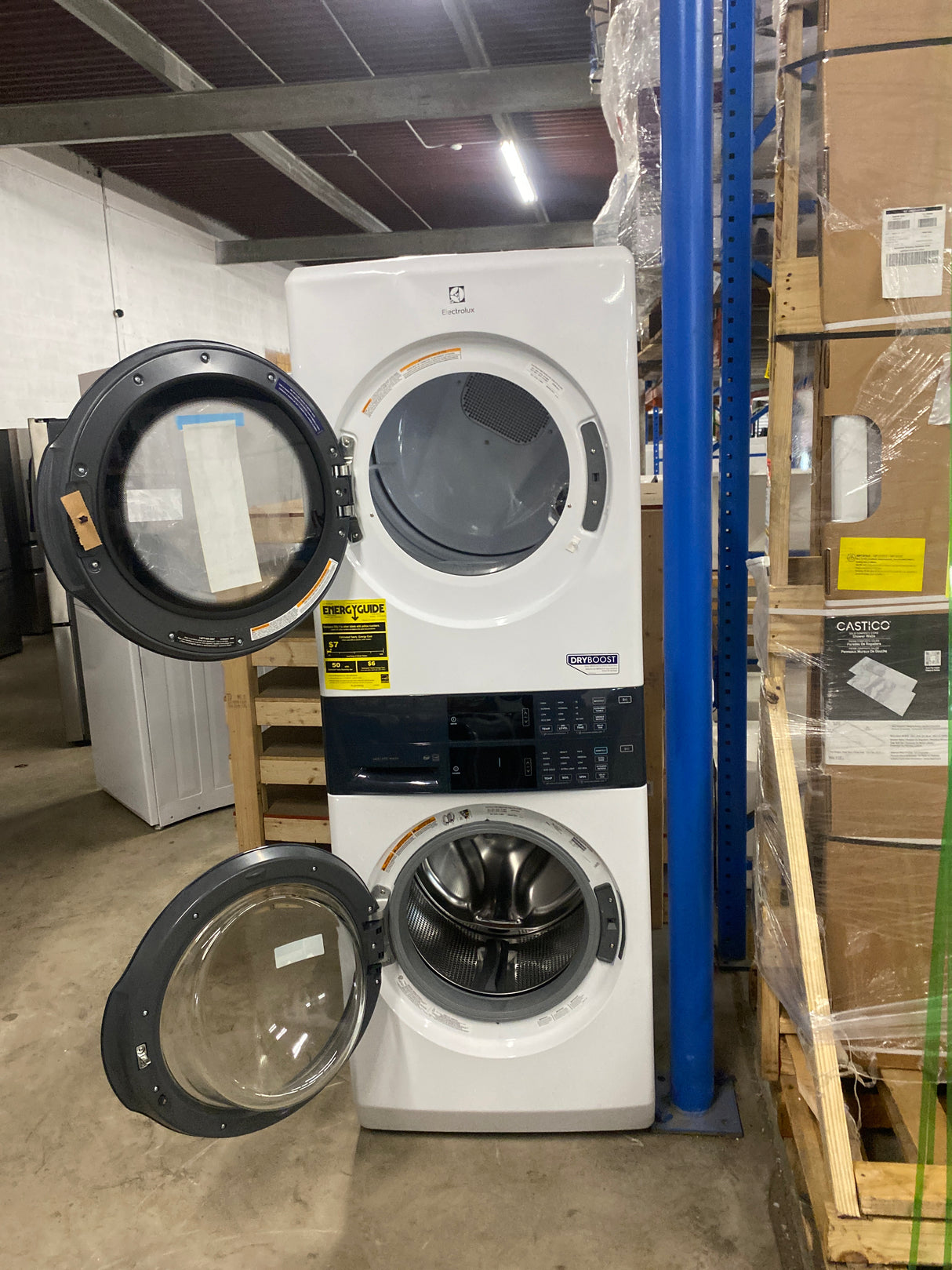 4.4 cu. ft. Stacked Washer and 8.0 cu. ft. Electric Dryer Laundry Tower in White with LuxCare Wash, Energy Star