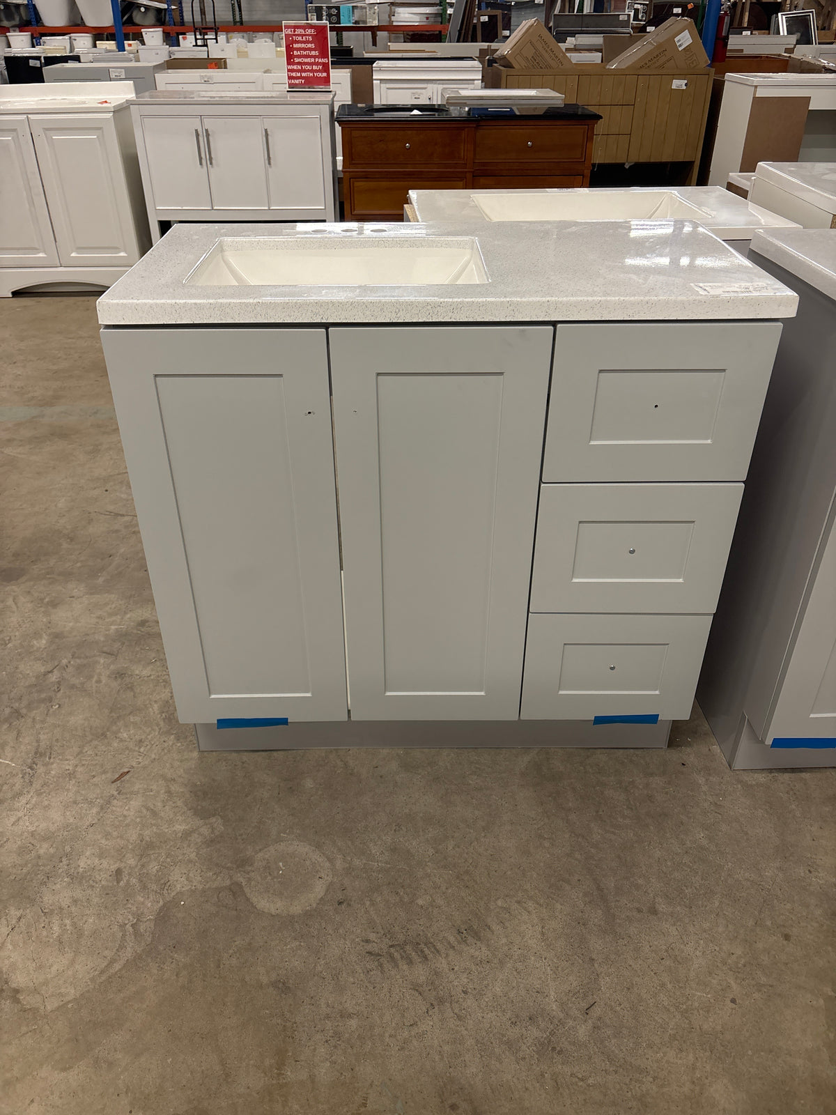 Bannister 36.5 in. W x 18.75 in. D Bath Vanity in pearl gray with Cultured Marble Top in Colorpoint White with White Sink