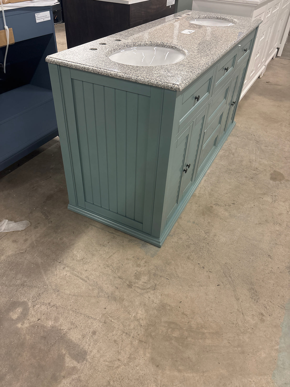 Hamilton Shutter 61 in. W x 22 in. D Double Bath Vanity in Sea Glass with Granite Vanity Top in Gray with White Sink