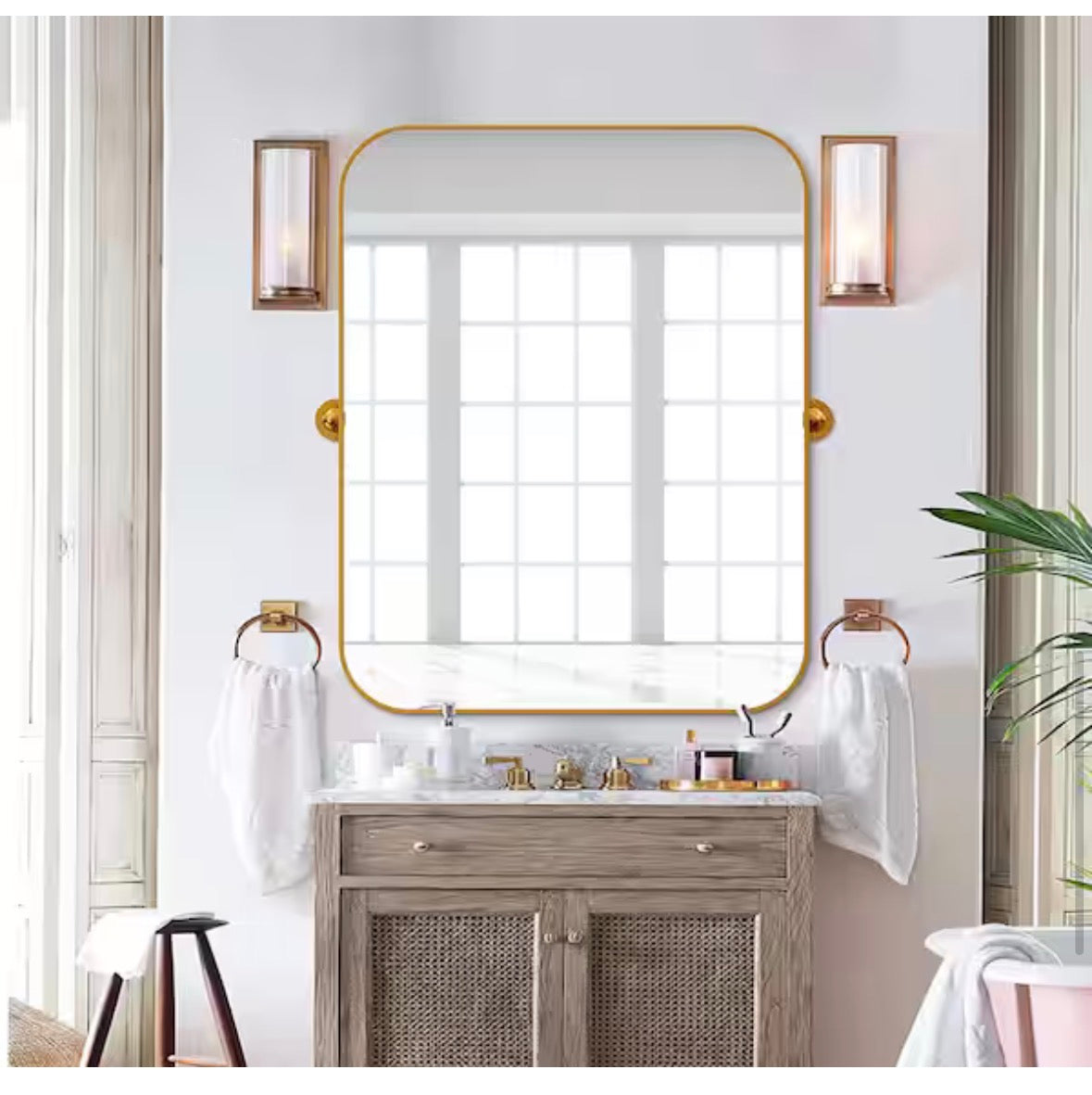 24 in. W x 36 in. H Modern Rectangle Metal Framed Pivoted Wall Vanity Mirror