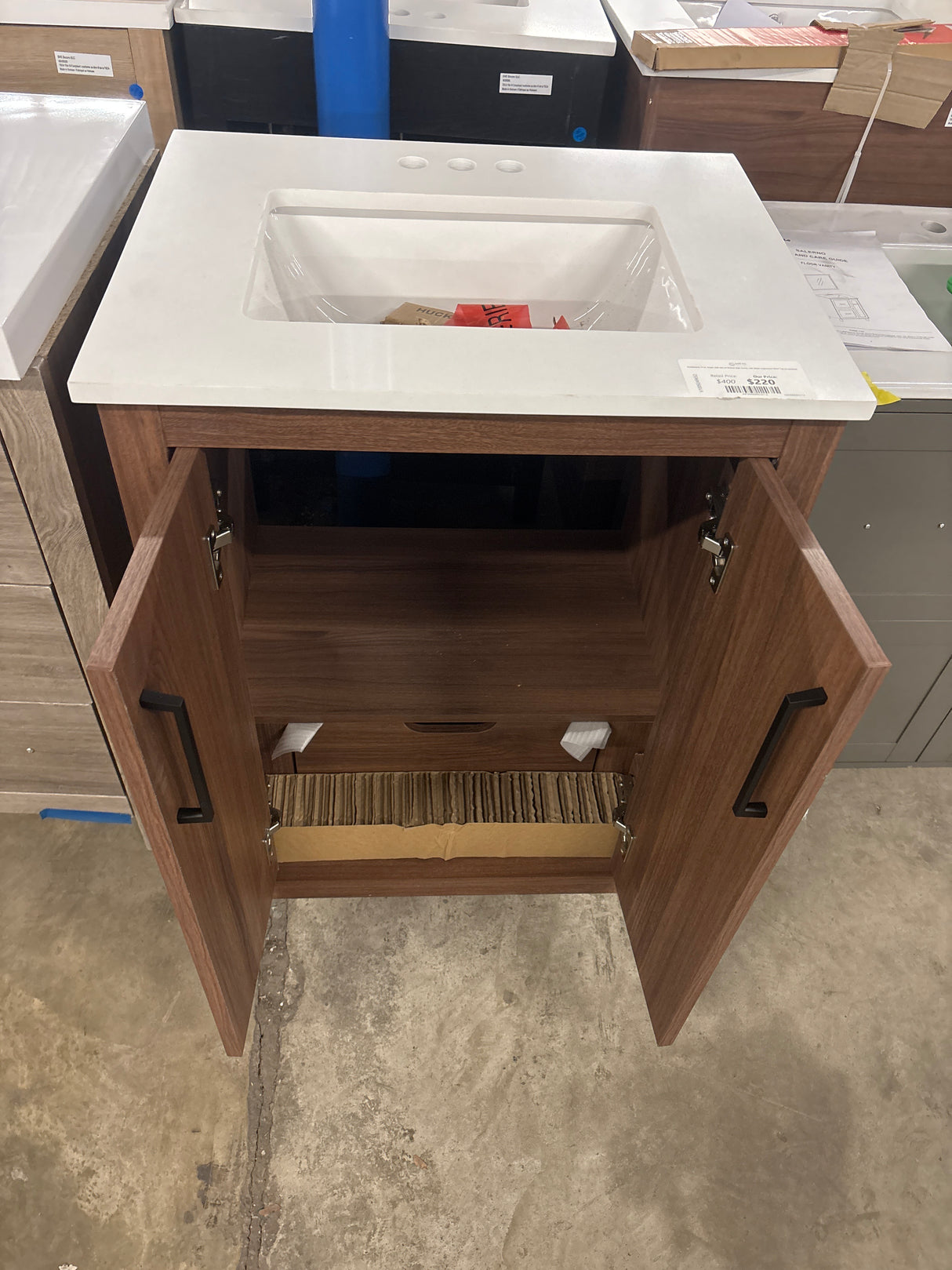 Huckleberry 24 in. Single Sink Spiced Walnut Bath Vanity with White Engineered Stone Top (Assembled)