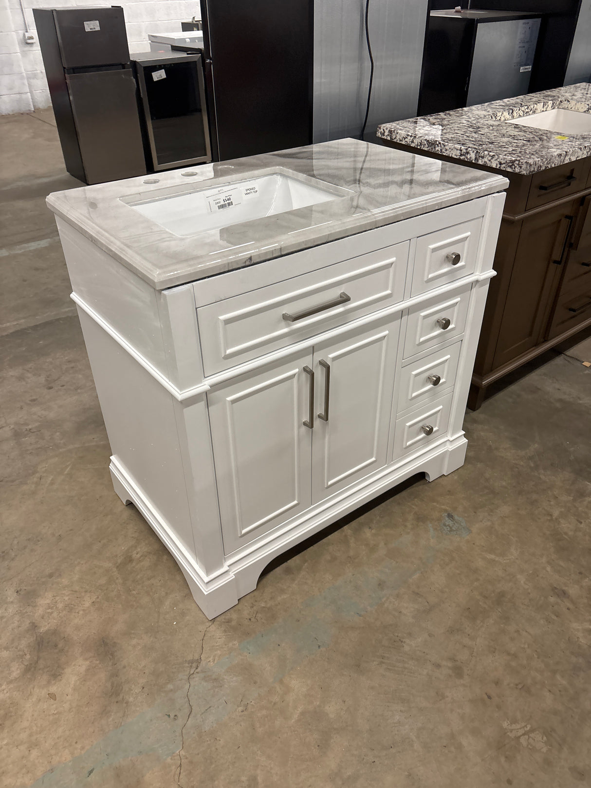 Melpark 36 in. W x 22 in. D x 34.5 in. H Bath Vanity in White with Epoxied White Cultured Marble Top