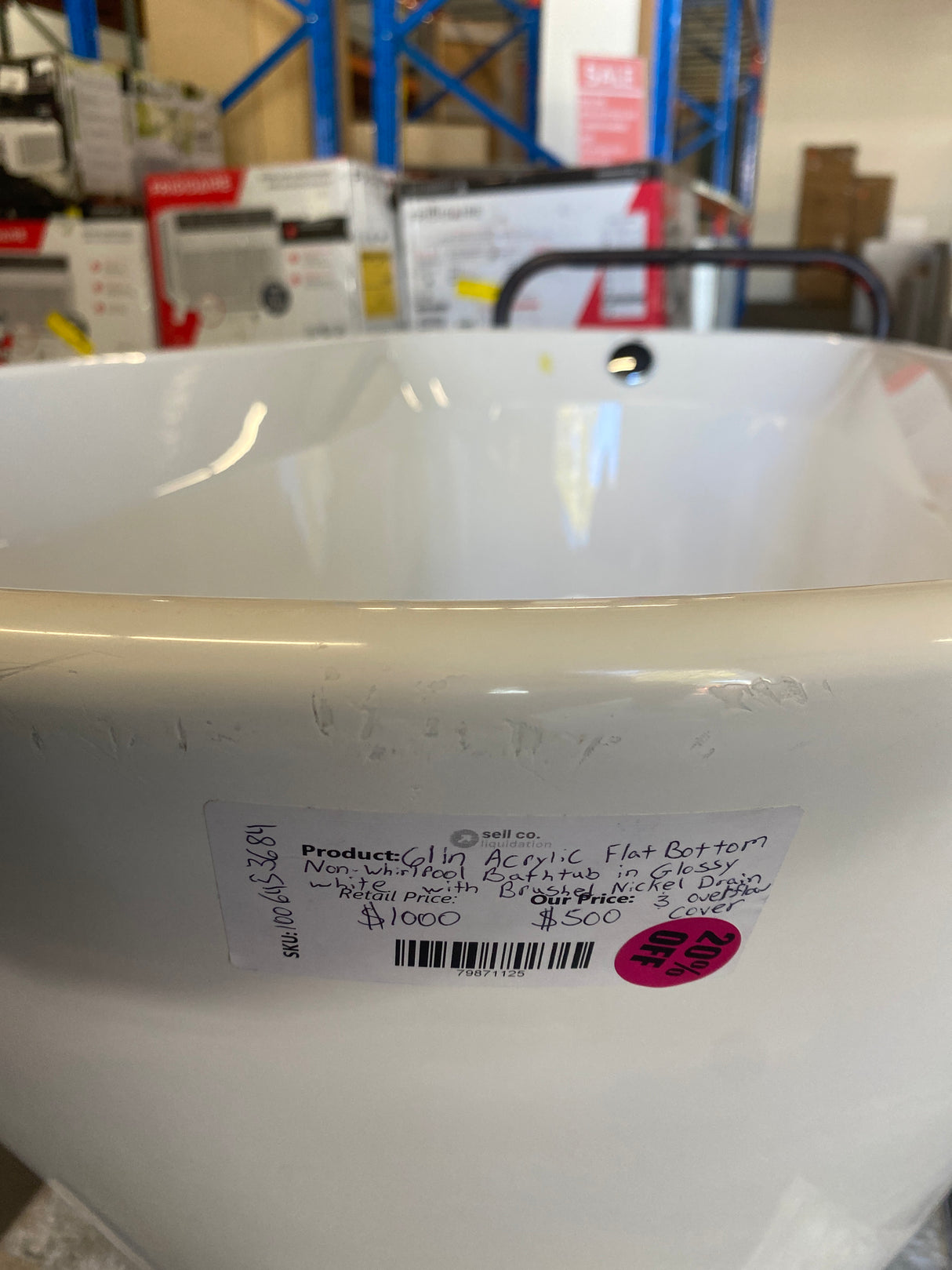 61 in. Acrylic Flatbottom Non-Whirlpool Bathtub in Glossy White with Brushed Nickel Drain and Overflow Cover