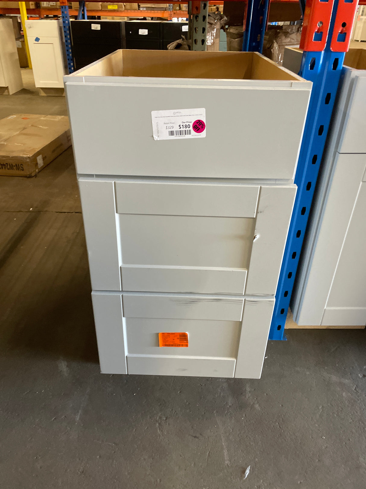 Shaker Dove Gray Stock Assembled Drawer Base Kitchen Cabinet with Drawer Glides (18 in. x 34.5 in. x 24 in.)