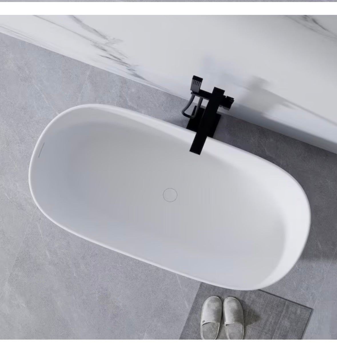 Moray 51 in. x 25 in. Solid Surface Stone Resin Flatbottom Freestanding Double Slipper Soaking Bathtub in Matte White