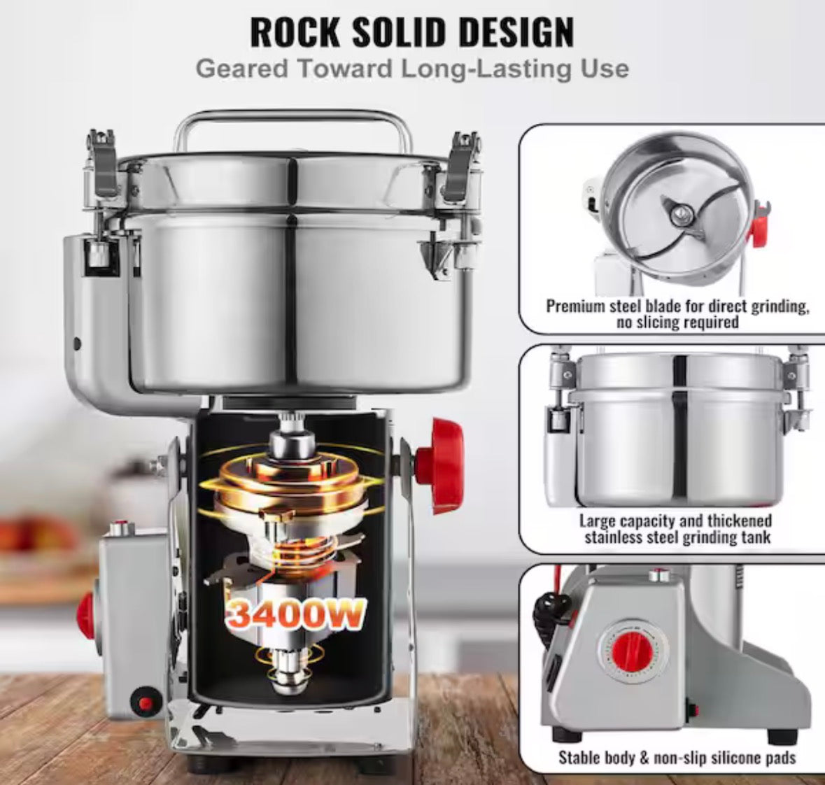 2500g Electric Grain Mill Grinder, High-Speed Commercial Spice Grinder, Stainless Steel Pulverizer