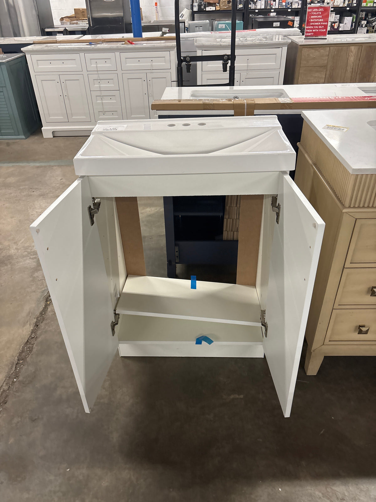 Penlee 25 in. Single Sink White Bath Vanity with White Cultured Marble Top (Assembled)